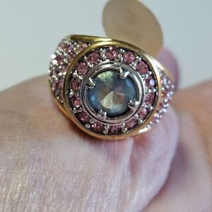 **Sale** Gold tone pink and blue rhinestone ring Size 7